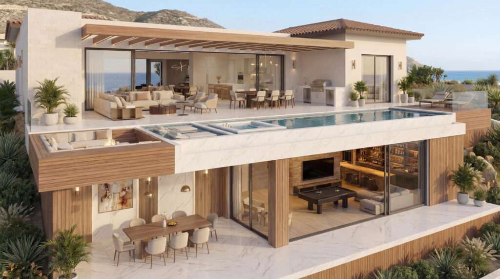 Coronado Cabo Coronado Live the Dream at Cielo Marbella in QuiviraExperience refined living in this exceptional home located within the prestigious Quivira community. Set in the exclusive enclave of Cielo Marbella, this 6-bedroom residence features 5 full bathrooms and 2 half bathrooms across 4,134.75 sq. ft. of air-conditioned interior space, offering a perfect balance of sophistication and comfort.This villa is in mint condition , ideal for family gatherings or rental opportunities . House and patio furniture is included in the asking price Designed for both relaxation and entertaining, the home showcases a heated infinity pool, jacuzzi, outdoor kitchen, fire pit, and a serene fountain—ideal for enjoying the Baja lifestyle for sale